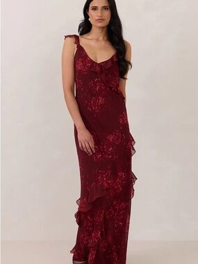 Park & Fifth Burgundy Floral Ruffle Slip Dress